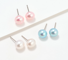 Honora Set of 3 Cultured Pastel Pearl Stainless Steel Stud Earrings