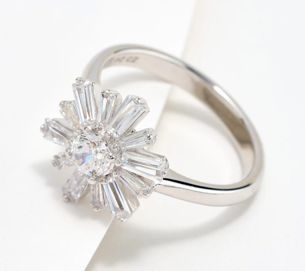 Diamonique Sterling Siver Sunburst Ring Size 8