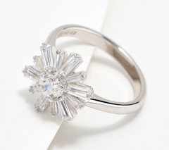 Diamonique Sterling Siver Sunburst Ring Size 8