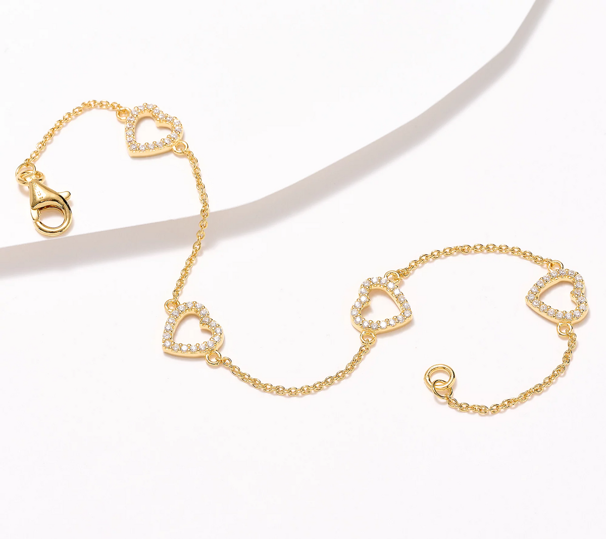 Diamonique Gold-Over Sterling Open Heart Station Charm Bracelet Small