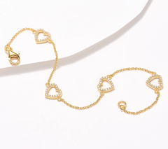 Diamonique Gold-Over Sterling Open Heart Station Charm Bracelet Small