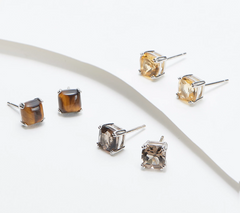 Affinity Gems Sterling Silver Set 3 Citrine Cushion Stud Earrings