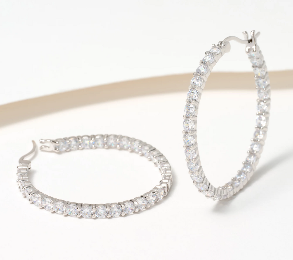 Diamonique Sterling Silver Inside-Out 1.5" Silver / Clear Hoop Earrings