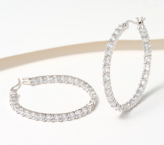 Diamonique Sterling Silver Inside-Out 1.5" Silver / Clear Hoop Earrings