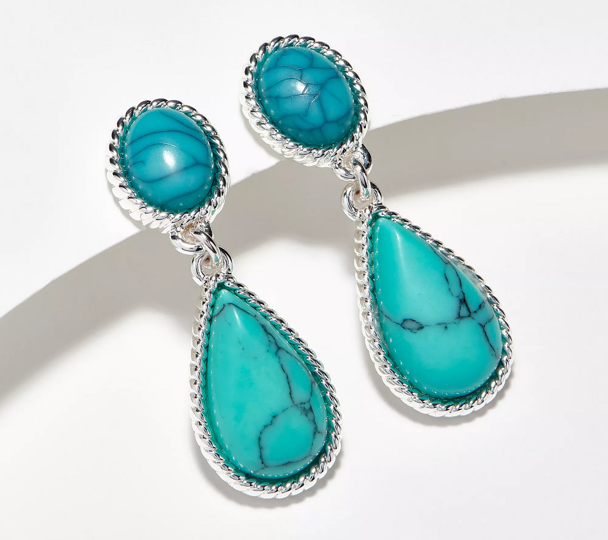 Denim & Cabochon Silver Turquoise Clip-On Southwestern Earrings