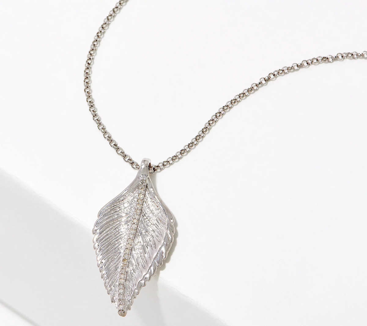 Or Paz Silver-Plated Sterling Silver Diamonds Leaf Necklace