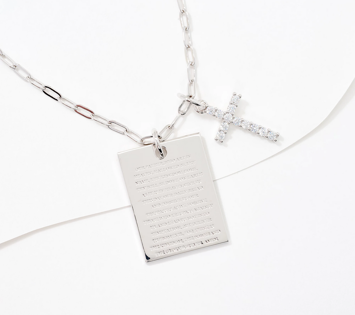Diamonique x Allison Avery Lord's Prayer & Cross Silvertone-plated brass Chain Necklace