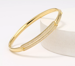 Diamonique Italia Goldclad  Sterling Silver Polished Pave Bar Bangle, Avg 7"