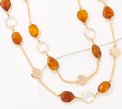 Denim & Co. 36" Faceted Netural Multi Stone Strandage Necklace with 3" Extender
