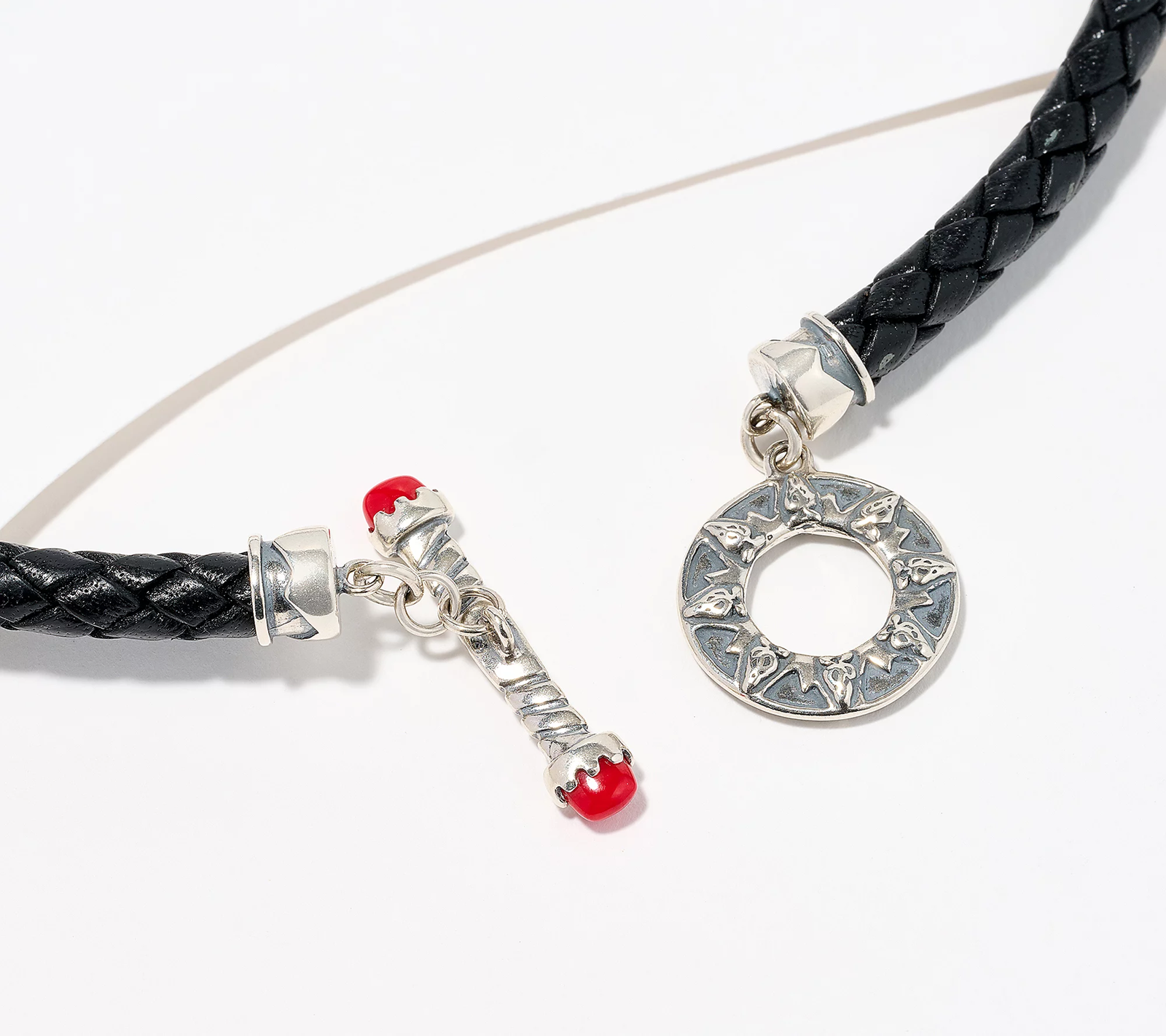 Fritz Casuse Sterling Silver Braided Leather & Gemstone Toggle Necklace, 17"