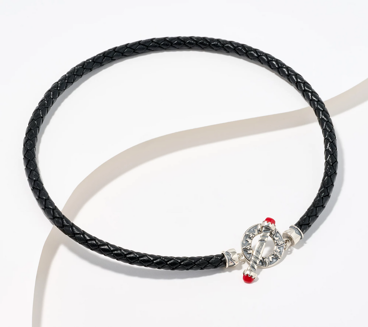 Fritz Casuse Sterling Silver Braided Leather & Gemstone Toggle Necklace, 17"