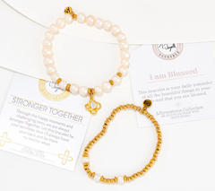 T. Jazelle Opal Gemstone with SS Stronger Together  Charm & Affirmation Bracelet Stacker Set Small/Avg