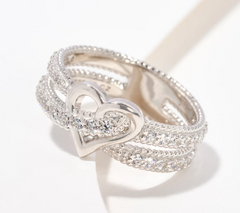 Diamonique Sterling Silver Crossover Heart Ring Size 6