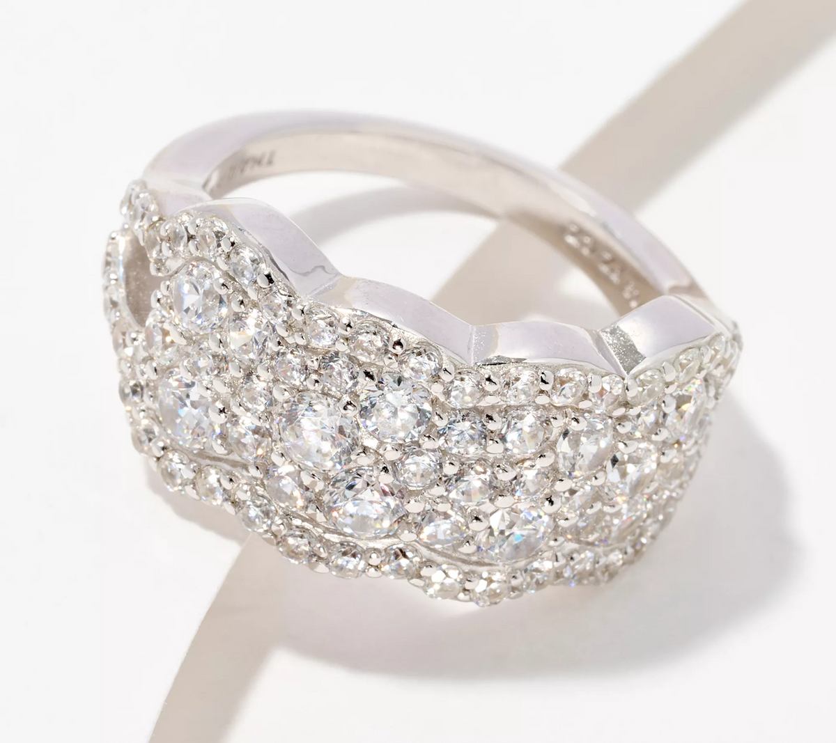 Diamonique Sterling Silver Round Cut Faceted Sparkle Ring, Size 6