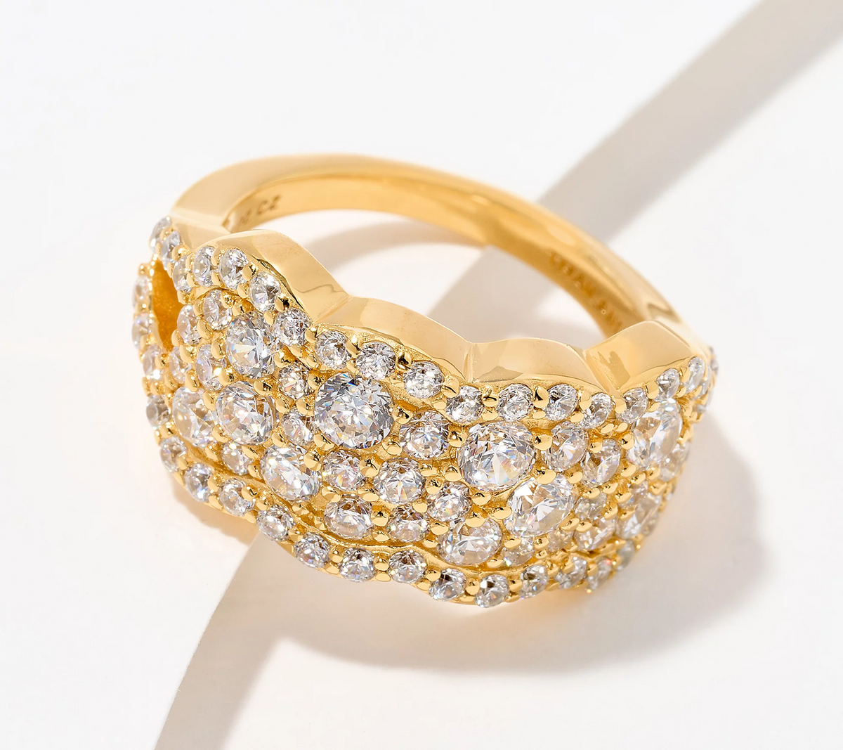 Diamonique Gold Clad Sterling Silver Round Cut Faceted Sparkle Ring, Size 8