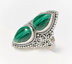 Artisan Crafted by Robert Manse Sterling Silver Elongated Malachite Gemstone Ring Size 6
