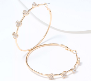 Joan Rivers Pave 2 1/4" Heart Gold Tone Hoop Earrings