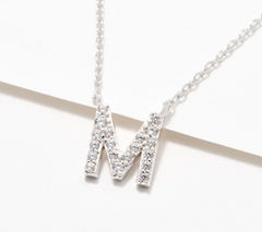 Diamonique x Kathy Levine Sterling Silver M Initial Pendant Necklace