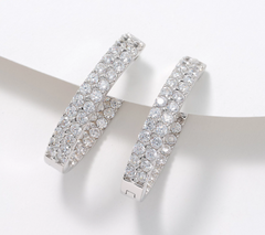 Diamonique Sterling Silver Brilliant Cut Inside-Out 1" Double Row Hoop Earrings