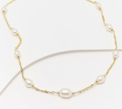 Honora Cultured Pearl Graduated Station 18" Signapore 18K GoldPlated  SS Chain Necklace