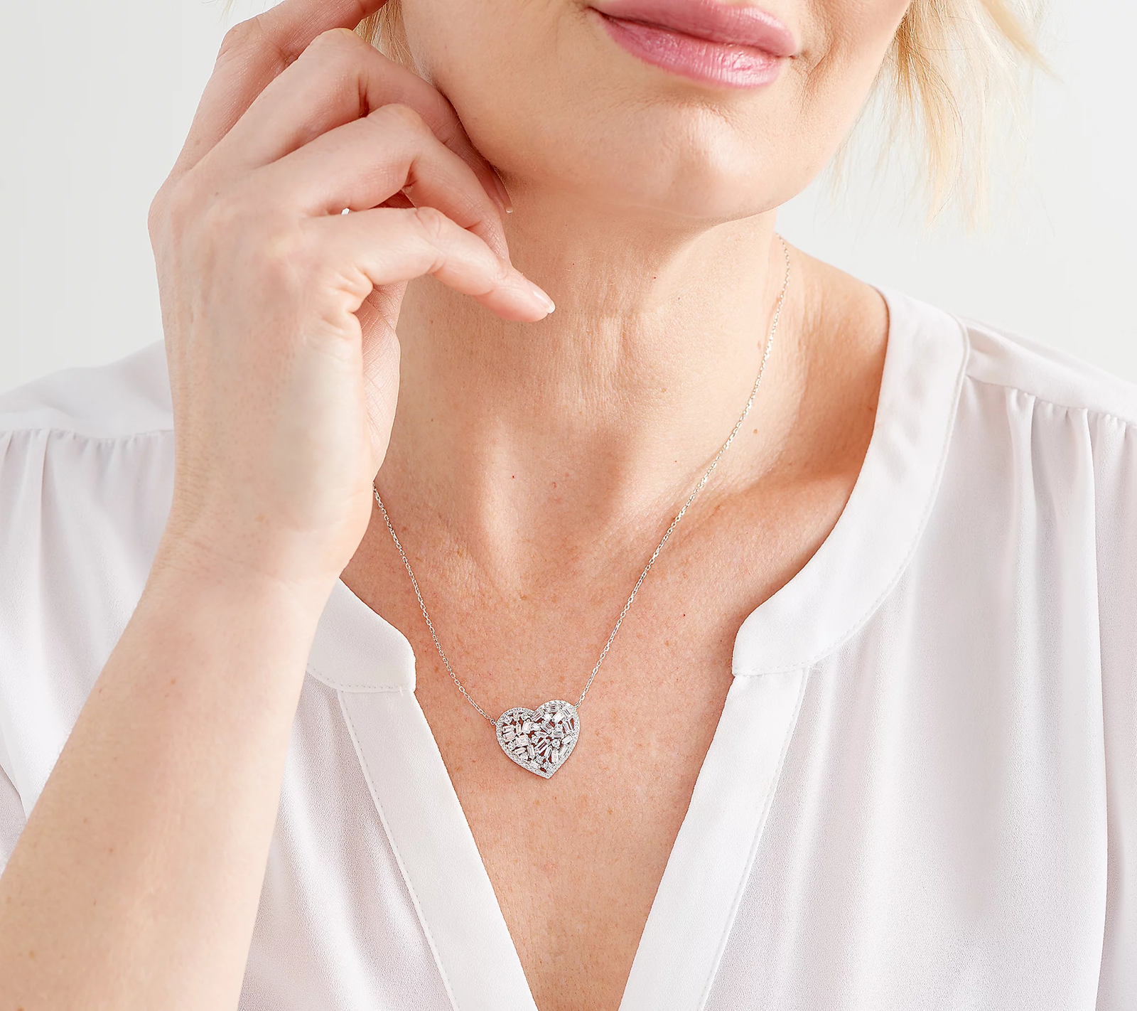 Diamonique Sterling Silver Baguette & Round 18" Heart Necklace