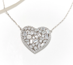 Diamonique Sterling Silver Baguette & Round 18" Heart Necklace