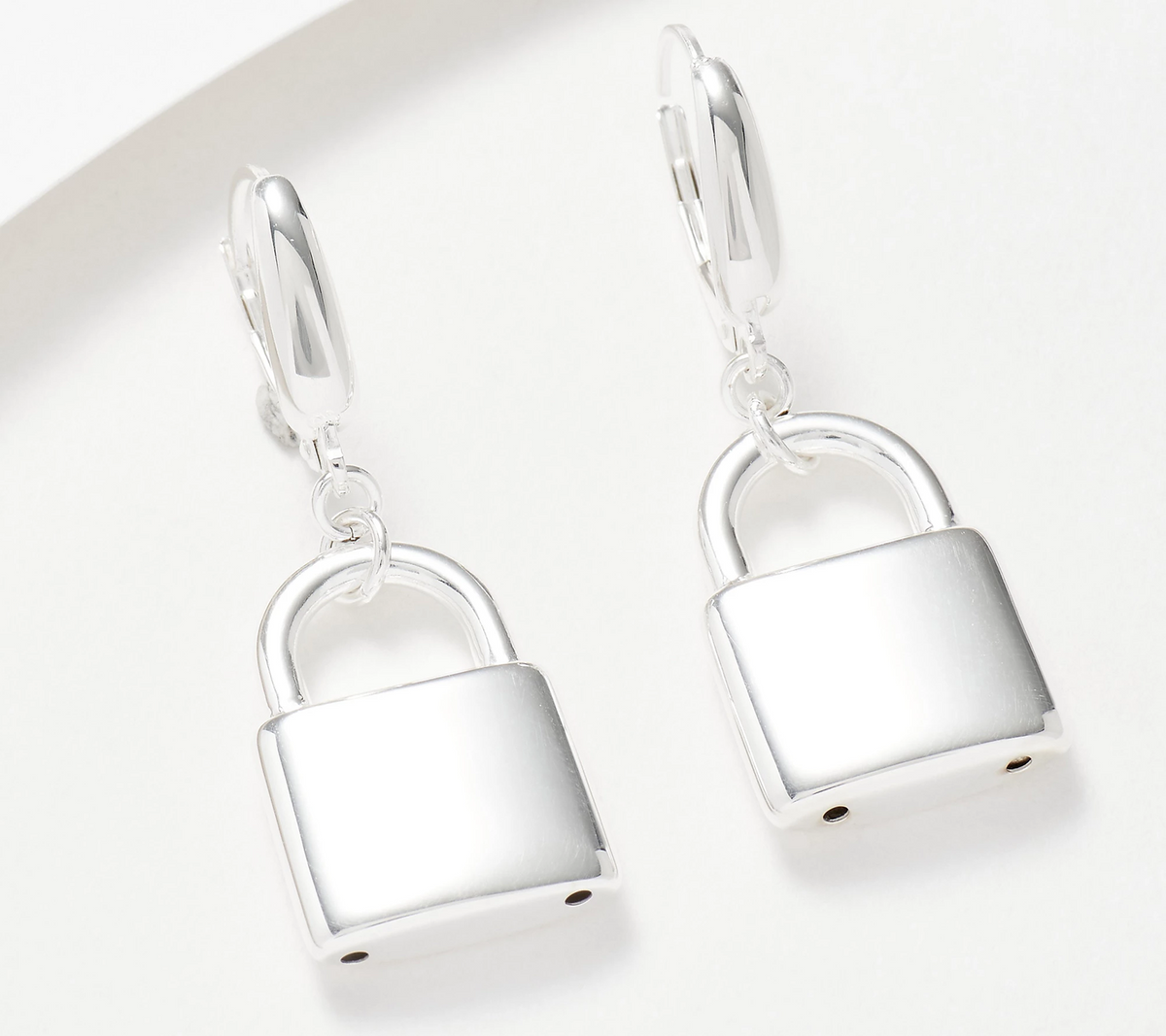 UltraFine 950 Silver Lock Motif Polished Dangle Earrings