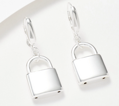 UltraFine 950 Silver Lock Motif Polished Dangle Earrings