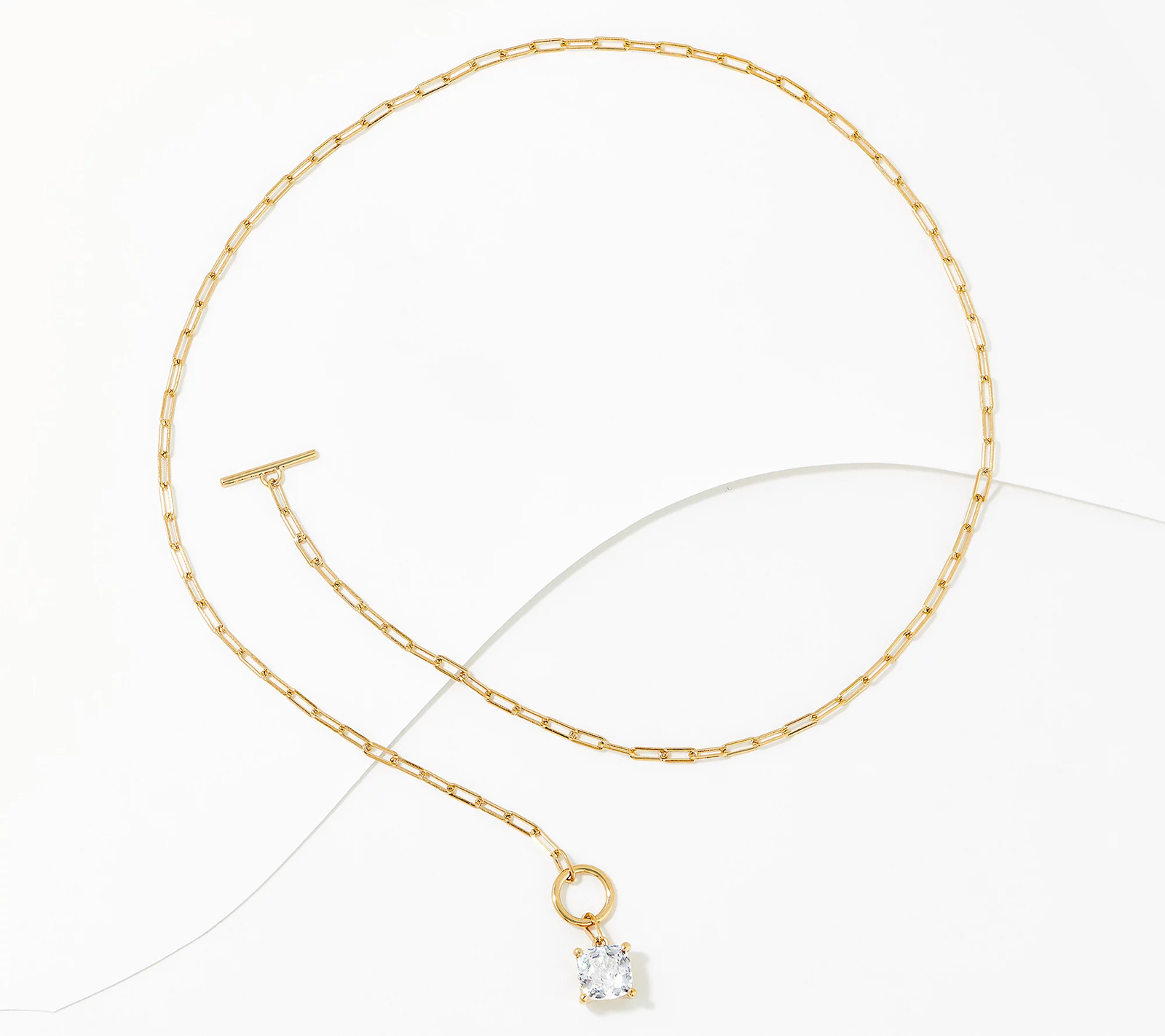 Diamonique 35th Anniversary Gold-Clad SS 135 Facet Cushion Cut Paperclip Toggle Necklace