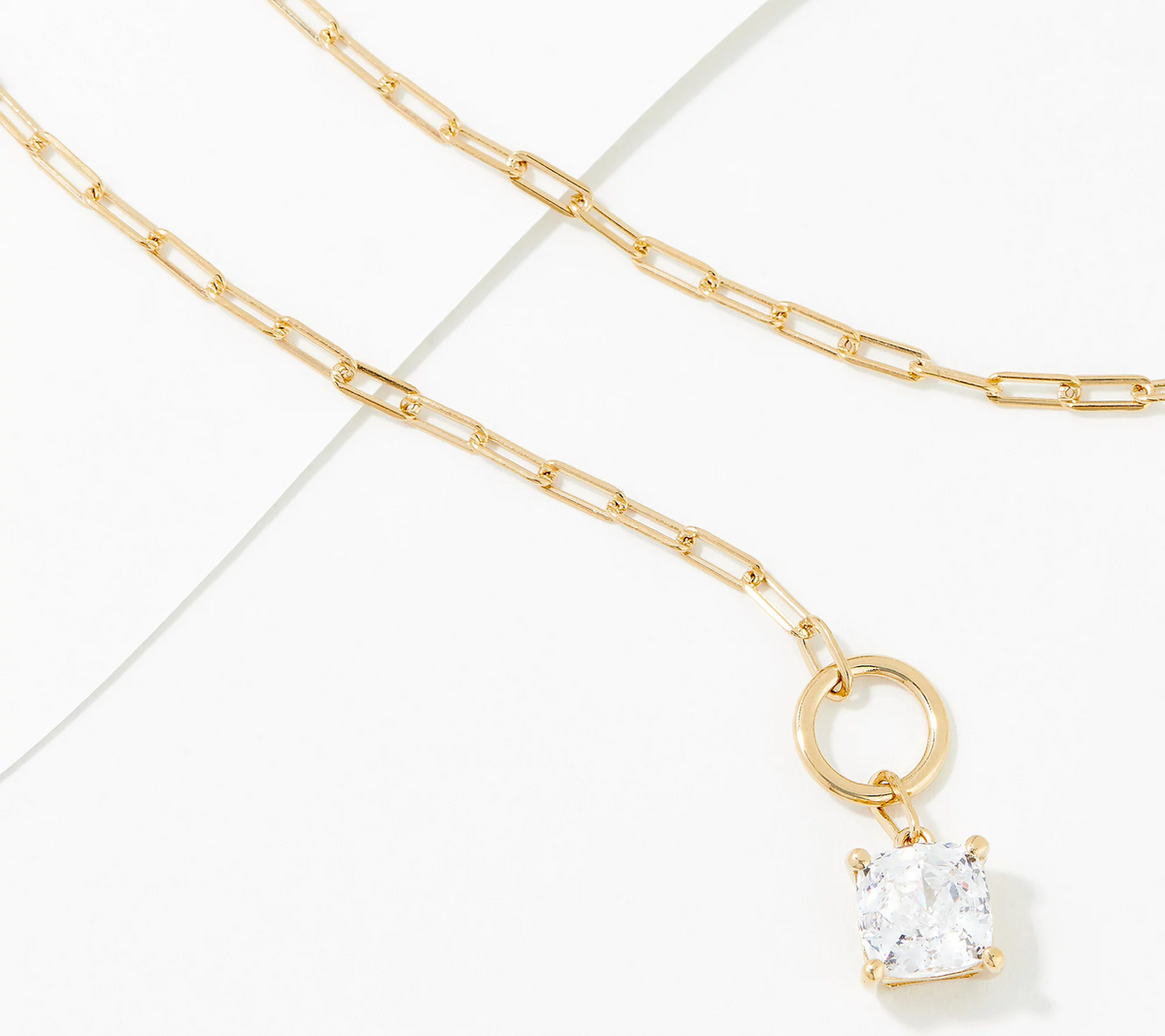 Diamonique 35th Anniversary Gold-Clad SS 135 Facet Cushion Cut Paperclip Toggle Necklace