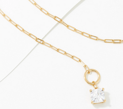 Diamonique 35th Anniversary Gold-Clad SS 135 Facet Cushion Cut Paperclip Toggle Necklace
