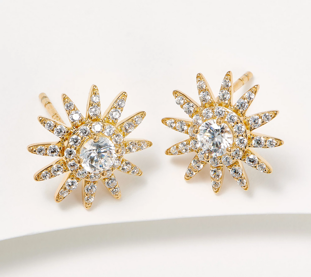 Diamonique x Kathy Levine Gold-Over Sterling Silver Starburst Pave Stud Earrings