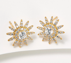 Diamonique x Kathy Levine Gold-Over Sterling Silver Starburst Pave Stud Earrings