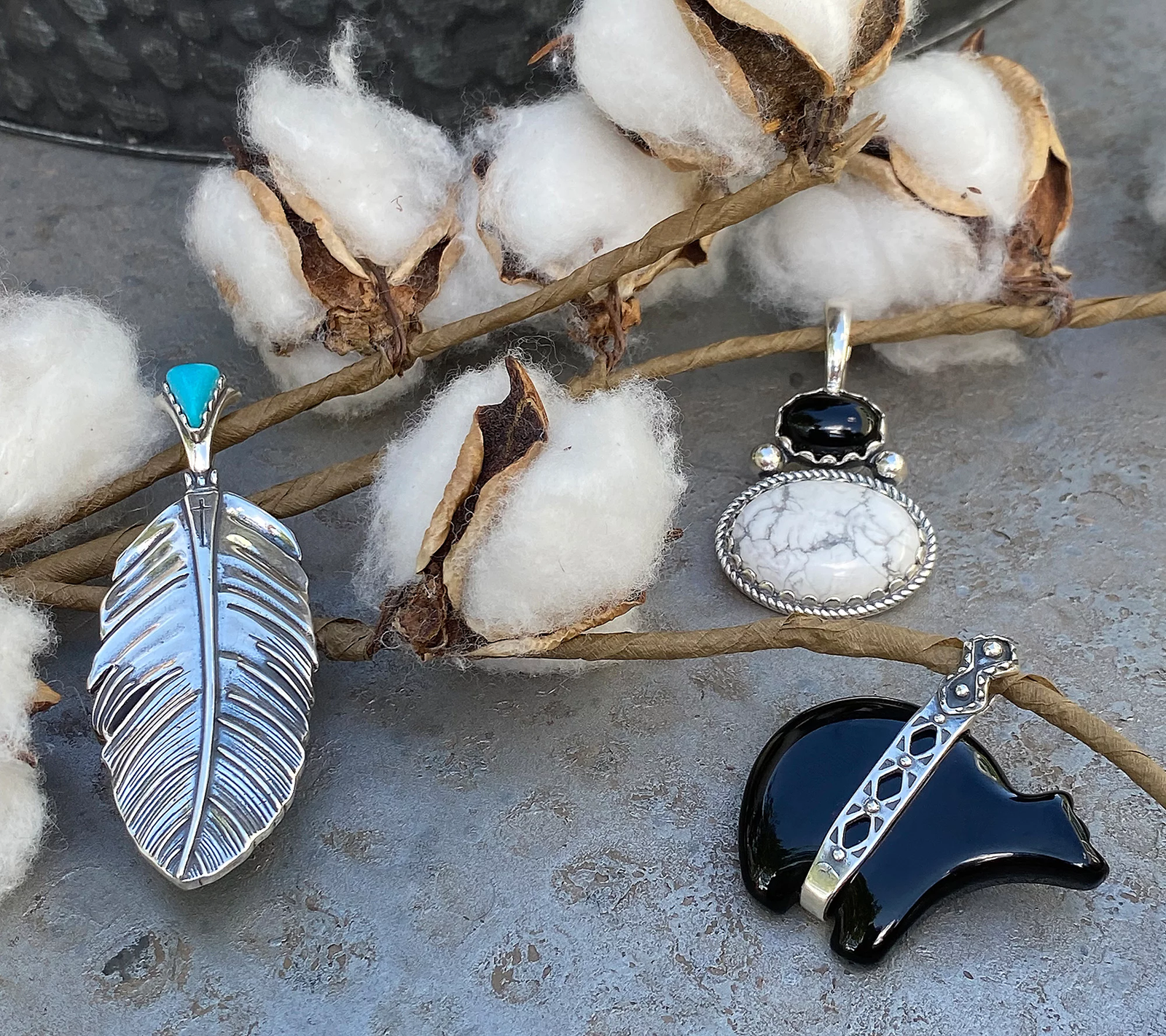 American West Sterling Silver Blake Agate Bear Enhancer