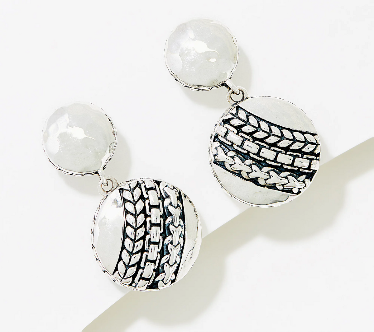 JAI Sterling Silver Artisan Textured Drop Earrings