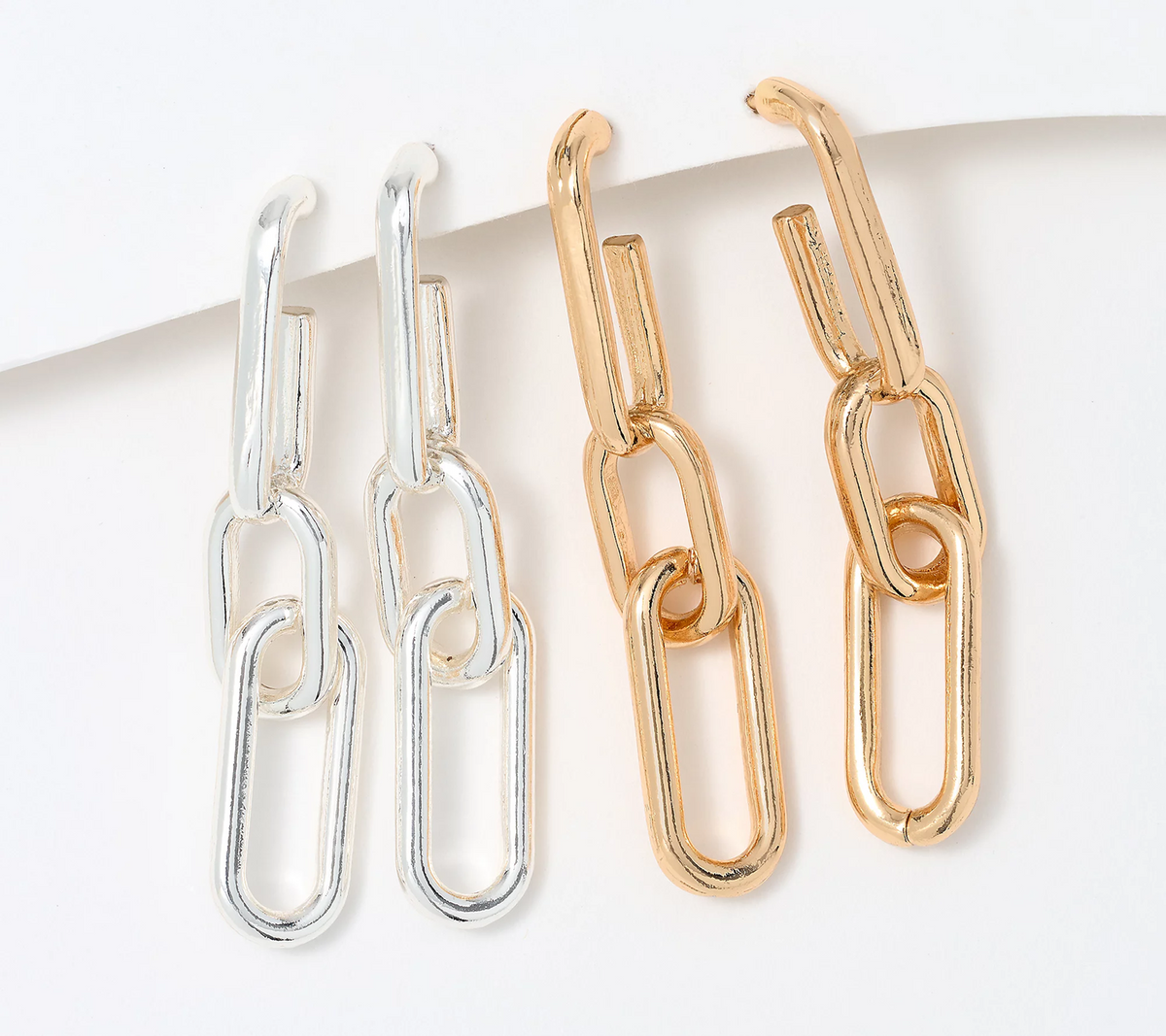 Joan Rivers Set of 2 Silver/Gold Tone Paperclip Chain Drop Earring