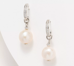 Honora x Diamonique Stainless Steel Huggie Hoop Cultured Pearl Earrings