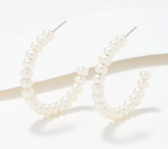 Pendientes de aro Honora de 3,8 cm con perla de patata cultivada, plata de ley
