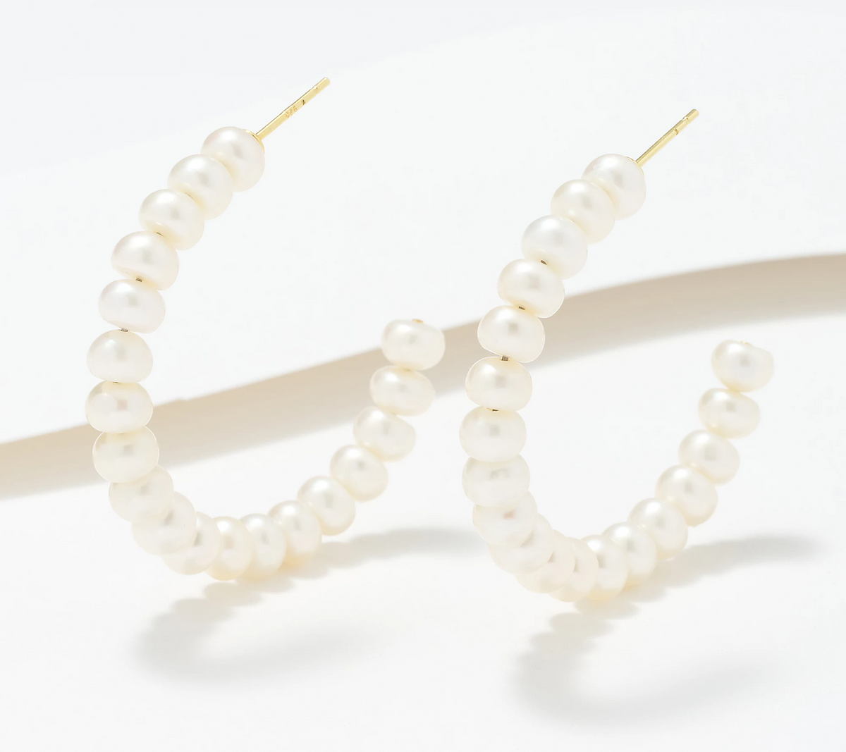 Honora Gold Clad Sterling Silver Cultured Potato Pearl 1.5" Hoop Earrings
