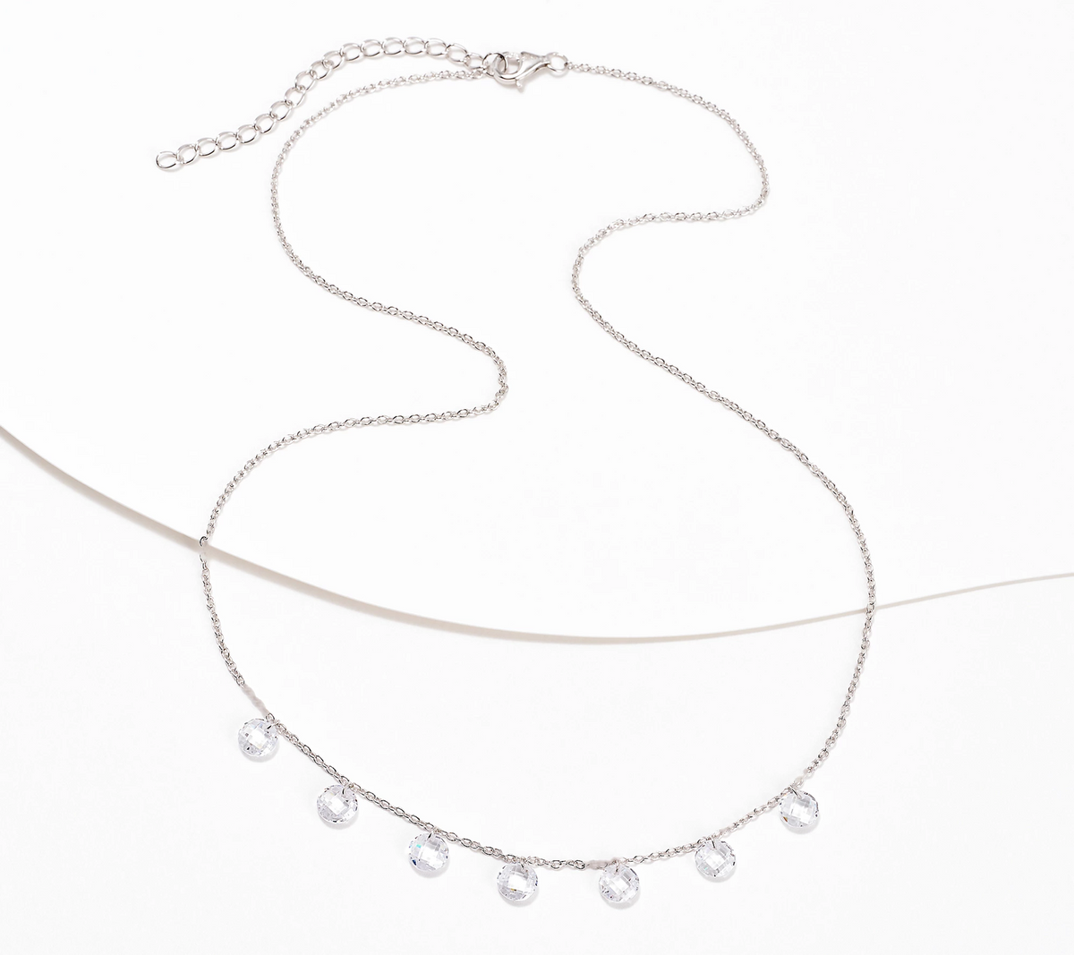 Diamonique Sterling Silver Dew Drop Station Dangle Necklace