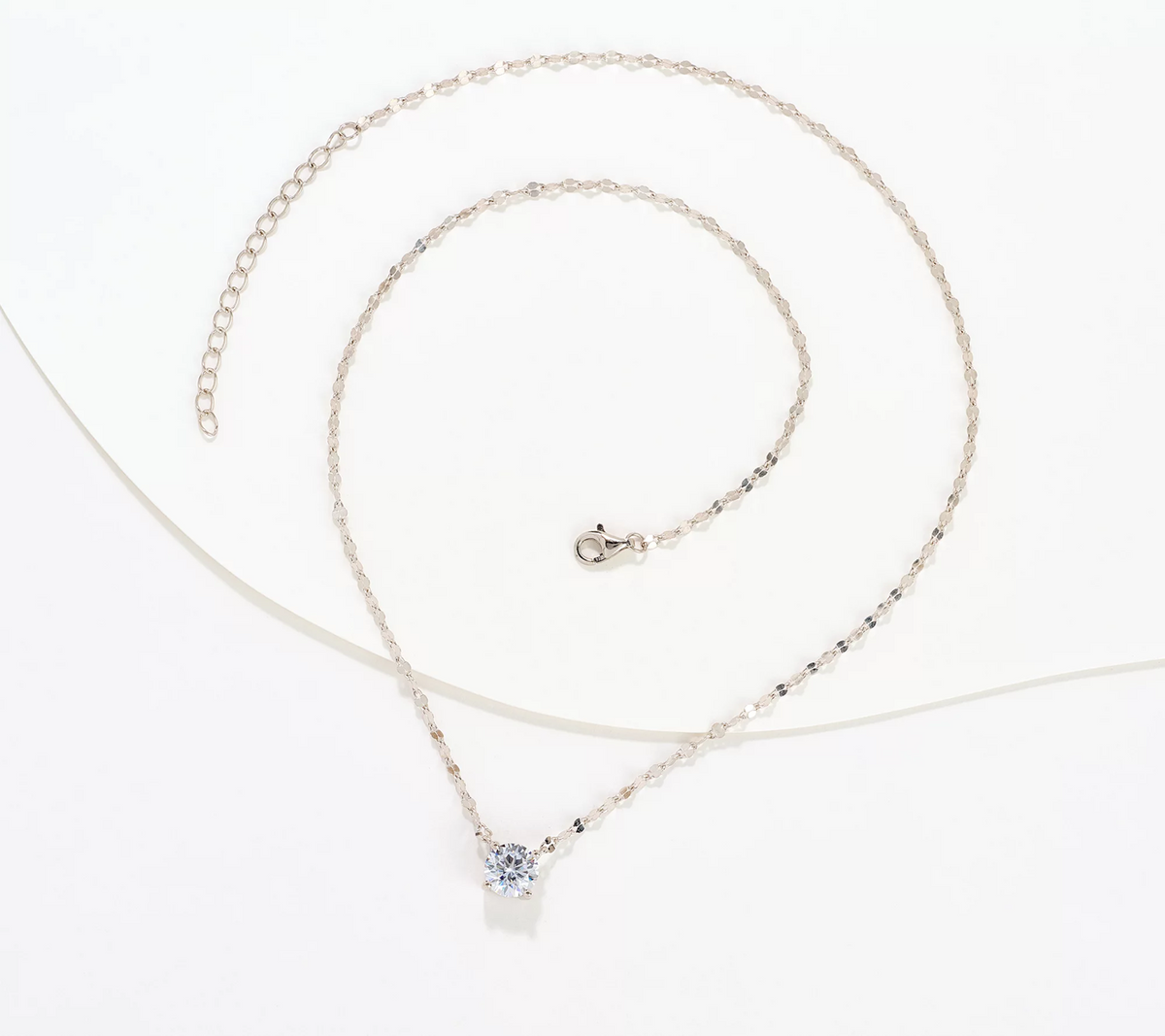 Diamonique Platinum Clad Round Cut Solitaire Sterling Silver Necklace
