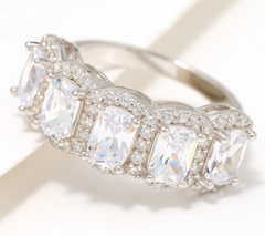 Diamonique Sterling Silver Cushion Cut 5-Stone Band Ring Size 7
