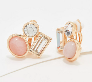 Susan Graver Rose Quartz MOP Stone & Crystal Clip Earring