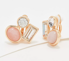 Susan Graver Rose Quartz MOP Stone & Crystal Clip Earring