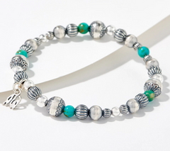 American West Sterling Silver Turquoise Bead Stretch Bracelet AV-LG