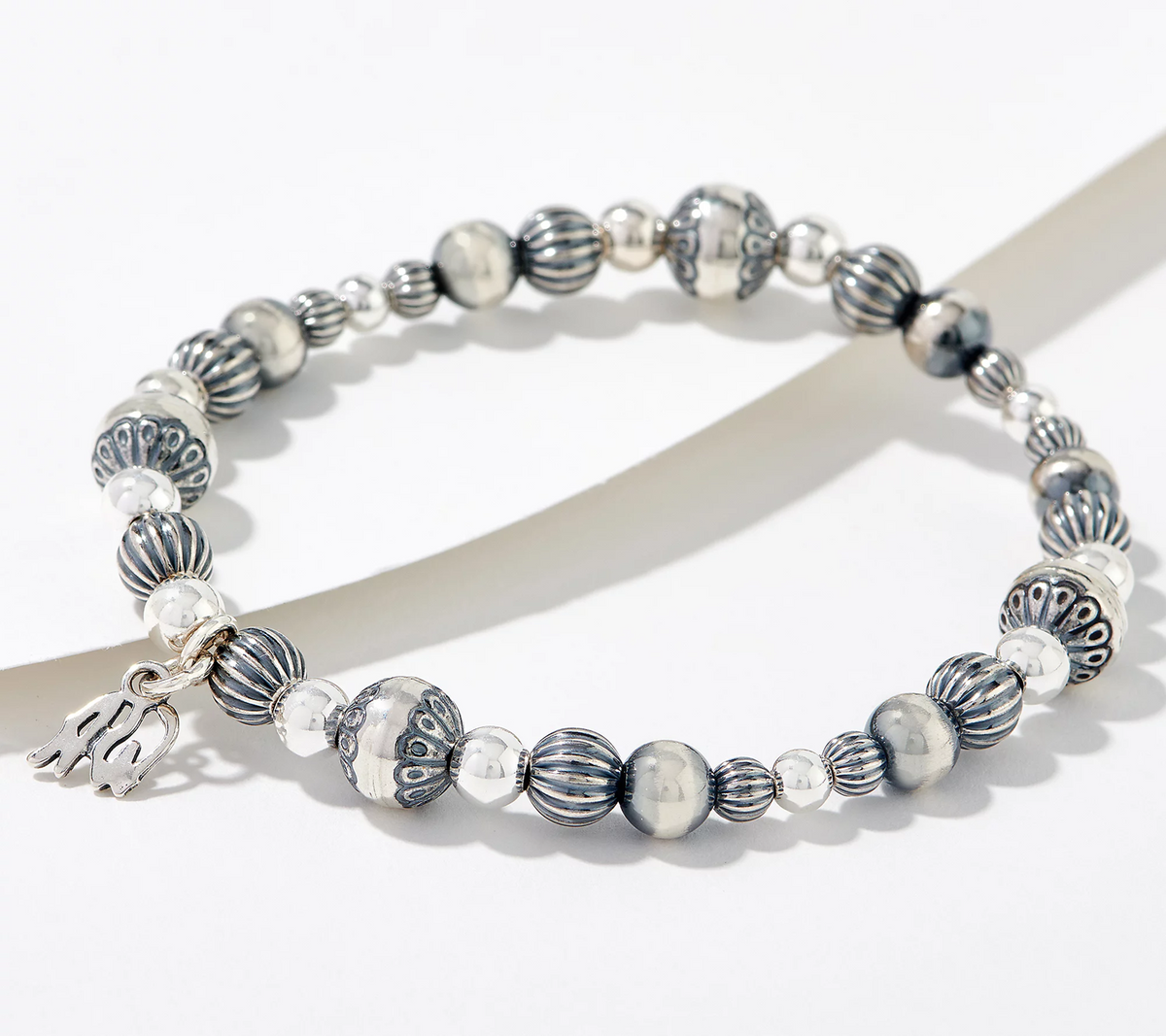 American West Sterling Silver Bead Stretch Bracelet SM-AV 6-1/2"L