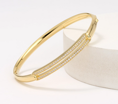 Diamonique Italia Goldclad  Sterling Silver Polished Pave Bar Bangle, Avg