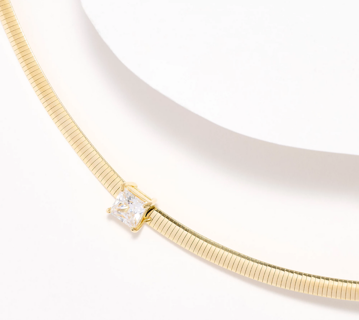 Diamonique Italia Gold Cut Sterling Silver Princess Cut Omega Chain Necklace