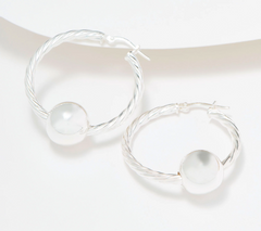 UltraFine 950 Silver Twisted Hoop Earrings w/ Removable Bead. 1-1/4"