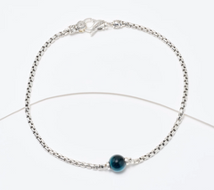 JAI Sterling Silver Tiger's Eye Ocean Bead Anklet Small